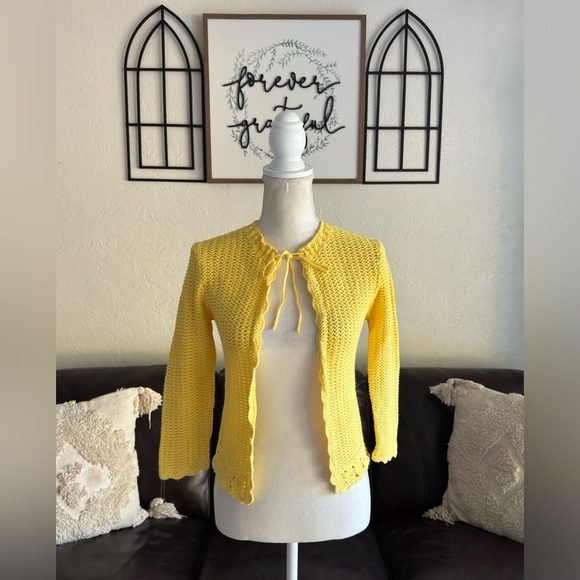 Vintage Y2K No Boundaries Bright Yellow Crochet Cardigan Junior’s Size S Retro - Picture 12 of 13